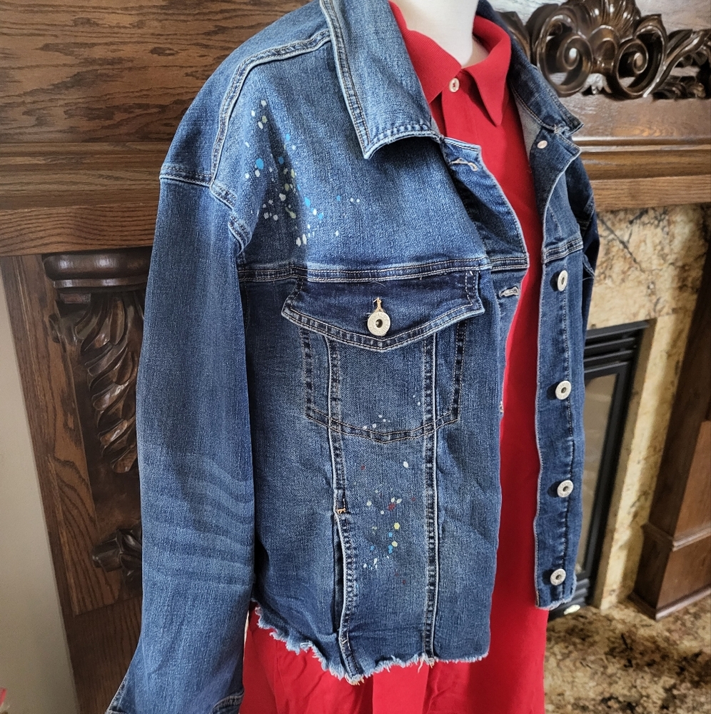 Ashley Stewart Blue Denim Grafitti Style Denim Jacket Size: 26/28 (NWT)